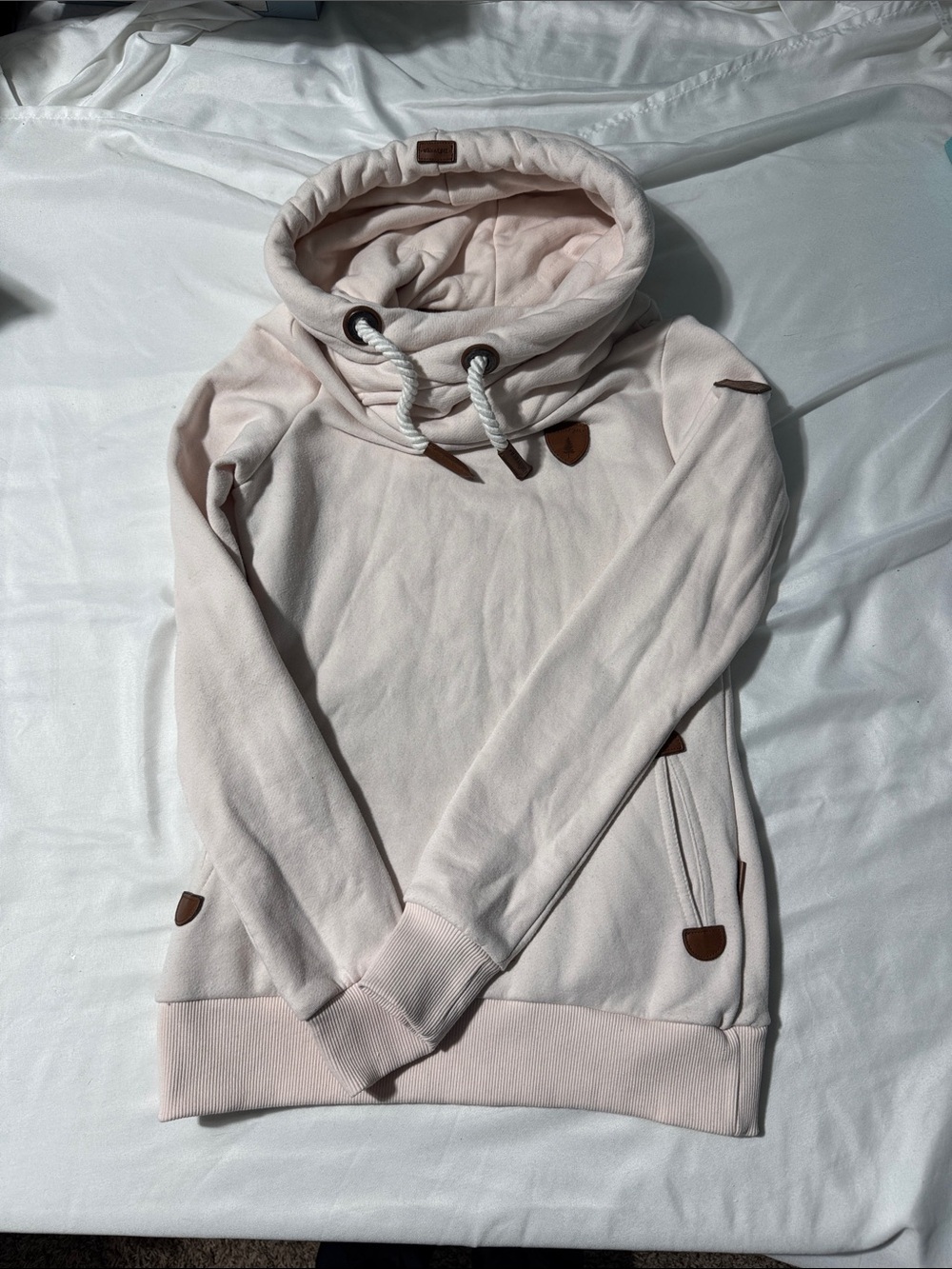 Wanakome Hoodie Pale Pink Pullover Cowl Neck XS Cozy Casual Comfy